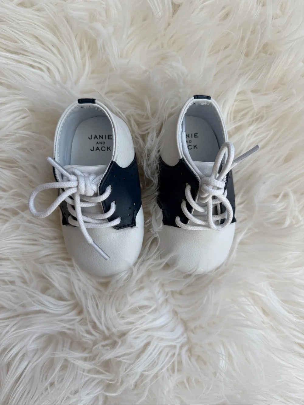 Janie and Jack White and Navy Infant Lace-Up Oxfords